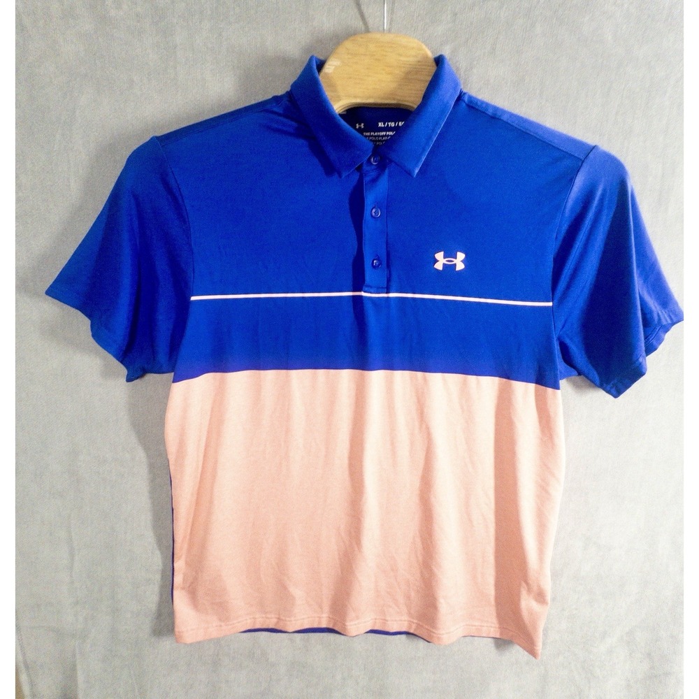 Under Armour The Playoff Polo Blue And Pink Mens XL Preppy Golf Office